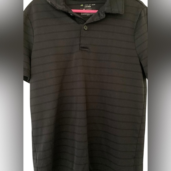 Tek GEAR DryTEK Boys S(8) Black Active Short Sleeve Polo Shirt, Embossed Stripes - Picture 2 of 3